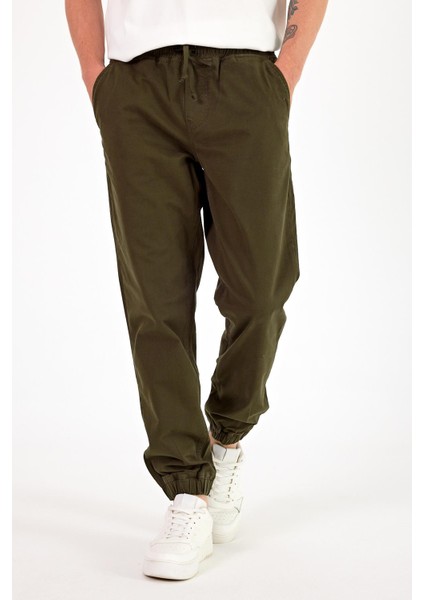 Erkek Simon Haki Slim Fit Gabardin Jogger Pantolon