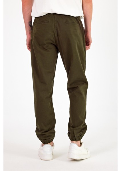 Erkek Simon Haki Slim Fit Gabardin Jogger Pantolon