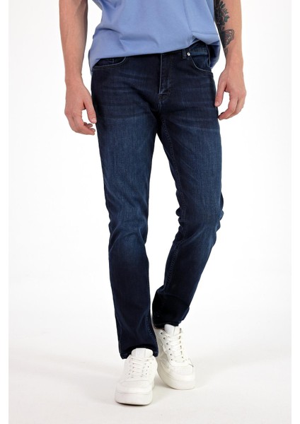 Erkek Edward Blue Black Slim Straight Jean Pantolon