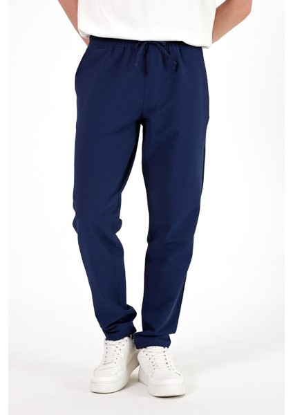Erkek Alfred Navy Beli Lastikli Slim Straight Gofre Pantolon modelleri