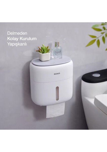 ecoco Duvara Yapışkanlı Çekmeceli Dokunmatik Tuvalet Kağıdı Saklama Kutusu