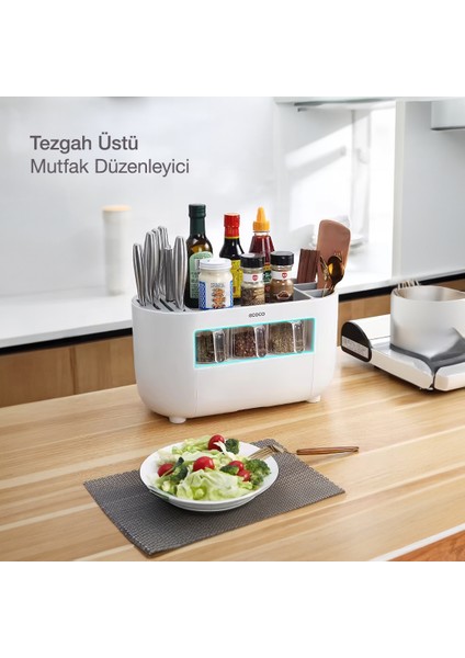 ecoco Tezgah Üstü Bölmeli Baharatlıklı Çekmeceli Mutfak Düzenleyici fiyatları