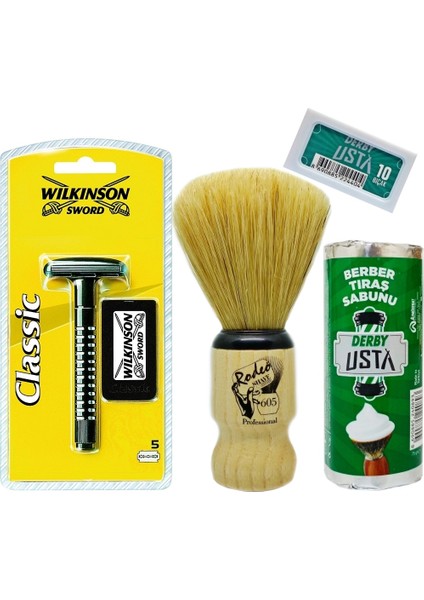 Classic Tıraş Makinesi, Tıraş Fırçası Rodeo 605, Derby Tıraş Sabunu, Tıraş Bıçağı Set