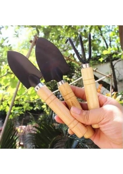 Lüks 3 Parça Mini Bitki Hobi Bahçe Seti Saksı Sukulent Bakım Çapa Tırmık Kürek