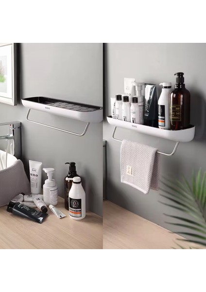 Duvara Yapışkanlı Banyo ve Mutfak Düzenleme Rafı Havlu Askılıklı
