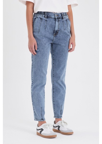 Kadın Norah Med Blue Beli Lastikli Yıpratmalı Jean Pantolon fiyatları