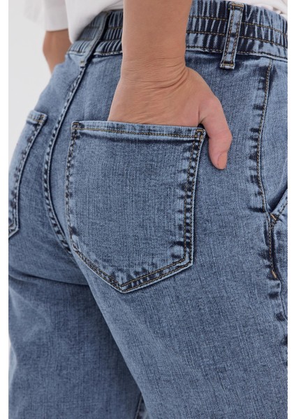 Kadın Norah Med Blue Beli Lastikli Yıpratmalı Jean Pantolon fırsatları