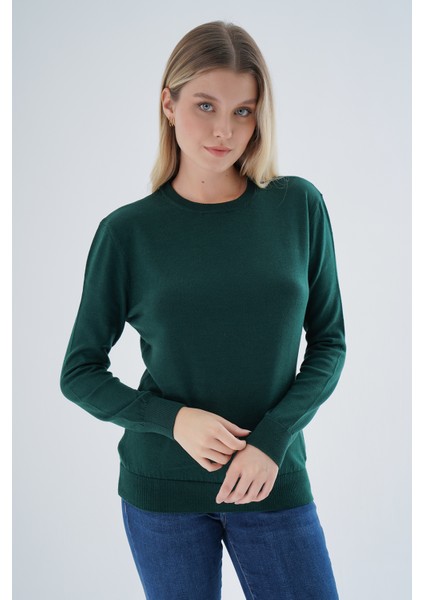 Kadın Zümrüt %100 Organik Pamuk Bisiklet Yaka Triko Kazak TRIST-6101