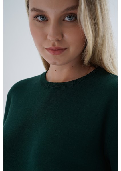 Kadın Zümrüt %100 Organik Pamuk Bisiklet Yaka Triko Kazak TRIST-6101 fırsatları