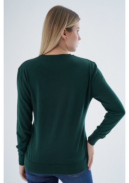 Kadın Zümrüt %100 Organik Pamuk Bisiklet Yaka Triko Kazak TRIST-6101 indirimleri