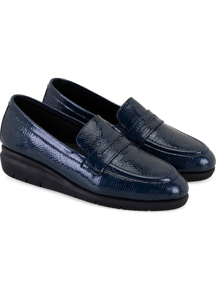Haylie Lacivert Kadın Aerocomfort Kroko Baskılı Deri Günlük Ayakkabı