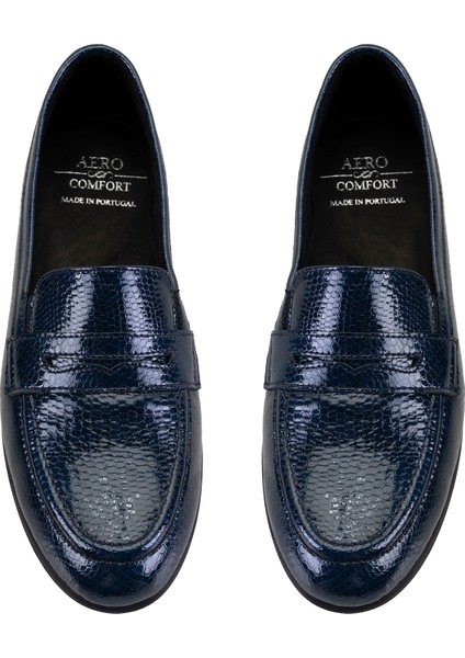 Haylie Lacivert Kadın Aerocomfort Kroko Baskılı Deri Günlük Ayakkabı indirimleri