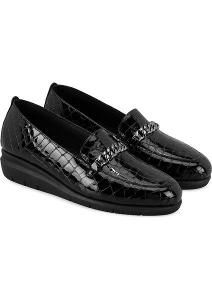 Genesis Siyah Kadın Aerocomfort Kroko Baskılı Deri Günlük Ayakkabı