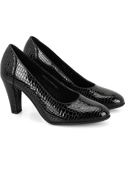 Delaney Siyah Kadın Aerocomfort Kroko Baskılı Deri Klasik Ayakkabı