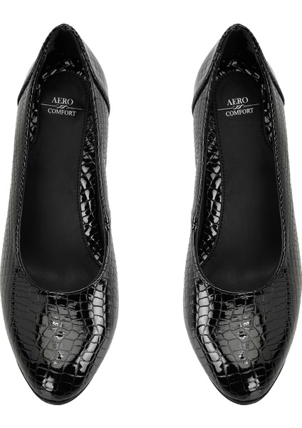 Delaney Siyah Kadın Aerocomfort Kroko Baskılı Deri Klasik Ayakkabı fırsatları