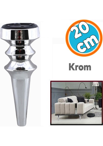 (4 Adet) Mobilya Yükseltme Kanepe Koltuk Tv Ünitesi Baza Ayağı Zigon Orta Sehpası Gümüş Ayak 20 cm Krom fiyatları