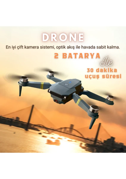 E58 Drone Yeni Fırçasız Motor 2batarya Ile 30DAKİKA Uçuş Süresi Hd 720P Çift Kameralı Taşıma Çantalı