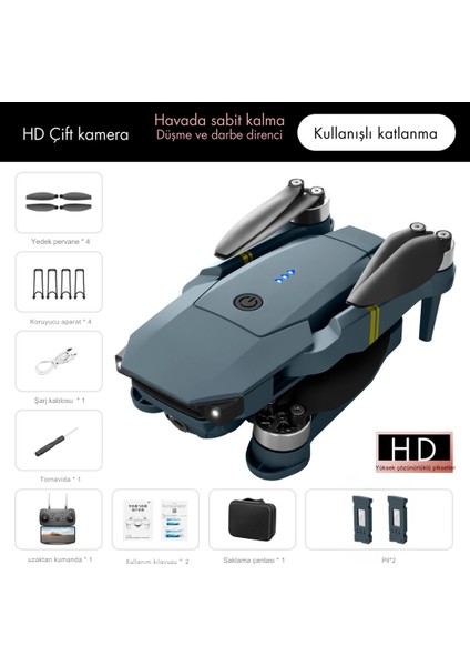 E58 Drone Yeni Fırçasız Motor 2batarya Ile 30DAKİKA Uçuş Süresi Hd 720P Çift Kameralı Taşıma Çantalı