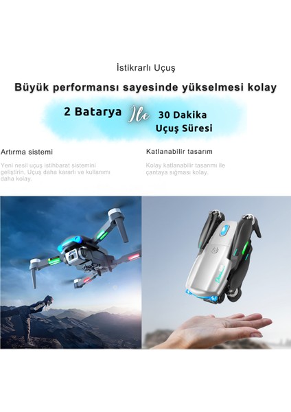 S98 Drone Fırçasız Motor 2 Batarya ile 30 Dakika Uçuş Süresi Wifi 1080P Hd Çift Kameralı Işıklı Taşıma Çantalı