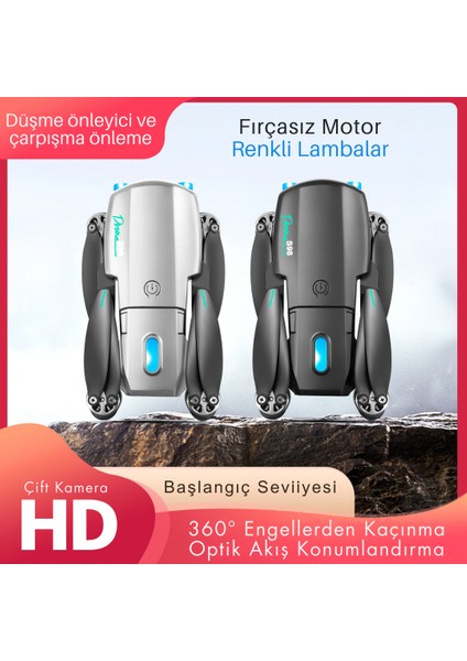 S98 Drone Fırçasız Motor 2 Batarya ile 30 Dakika Uçuş Süresi Wifi 1080P Hd Çift Kameralı Işıklı Taşıma Çantalı