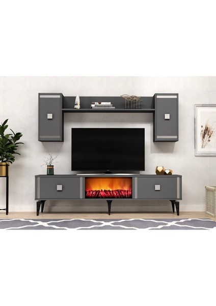 Dorukdh Şömineli Tv Ünitesi Antrasit Gümüş