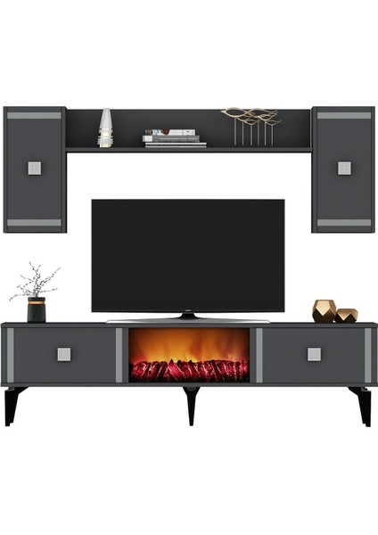 Dorukdh Şömineli Tv Ünitesi Antrasit Gümüş modelleri