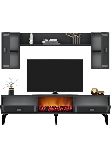 Dorukdh Şömineli Tv Ünitesi Antrasit Gümüş fırsatları