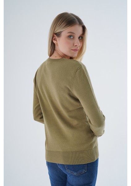 Kadın Olive %100 Organik Pamuk V Yaka Triko Kazak Bluz TRIST-6102 fiyatları