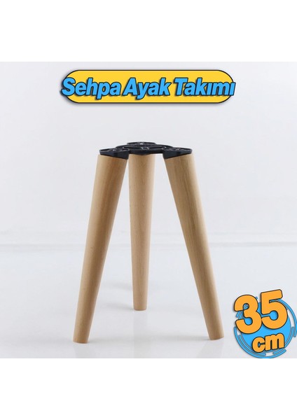 Ahşap Sehpa 3'lü Ayak Takımı Zigon Puf Tabure Ayağı Masa Ayakları 35 cm Bağlantı Aparatı Dahil