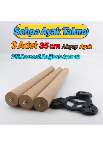 Ahşap Sehpa 3'lü Ayak Takımı Zigon Puf Tabure Ayağı Masa Ayakları 35 cm Bağlantı Aparatı Dahil modelleri