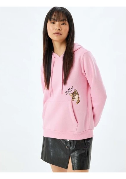 Kapüşonlu Oversize Sweatshirt - Koton - 5WAL10207IK - Pembe - S