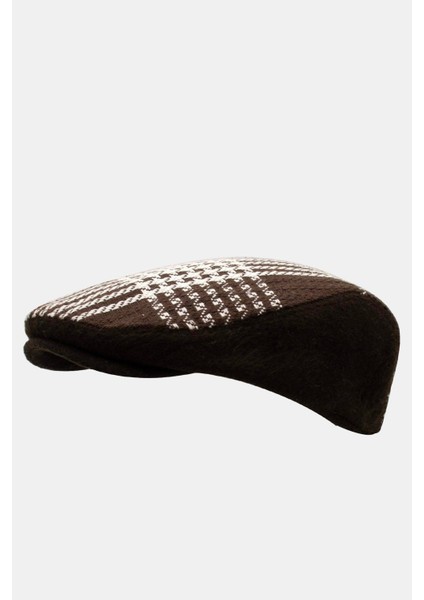 Erkek Kışlık Flat Cap Desenli Yünlü Kasket Şapka