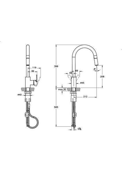 Maestro Standart  Pull Down Eviye Bataryası Krom A42162