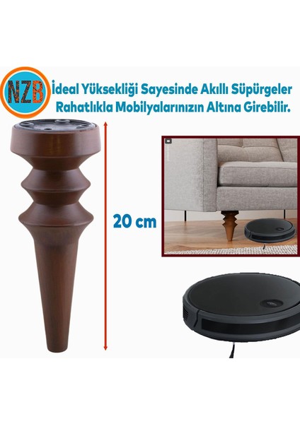 (4 Adet) Mobilya Yükseltici Kanepe Koltuk Tv Ünitesi Baza Ayağı Zigon Orta Sehpası Ayak 20 cm Ahşap Desen