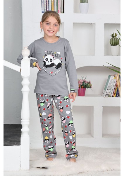 Panda Kalpli Kız Çocuk Pijama takımı - Gri