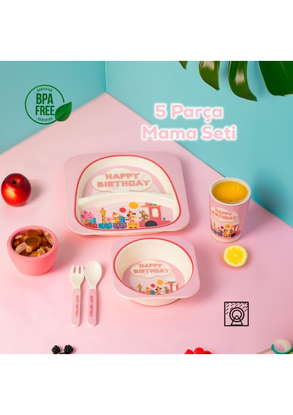 233 Figürlü Mama Seti Bebek Mama Tabağı Bambu Mama Seti Yemek Mama Seti Çocuk Yemek Seti - Takımı