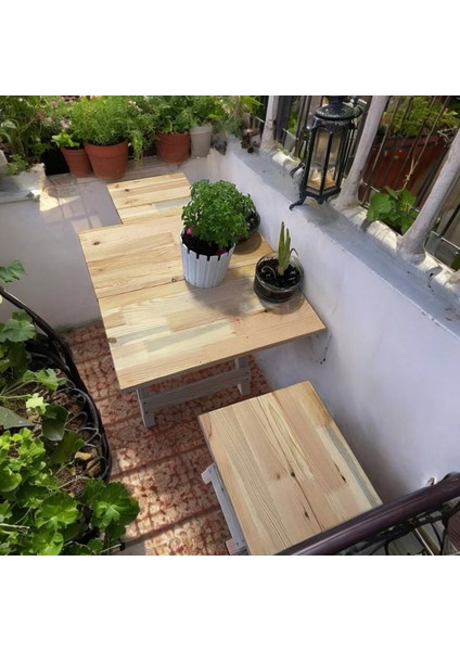 Ahşap Katlanır Masa Takım Balkon Piknik Kamp