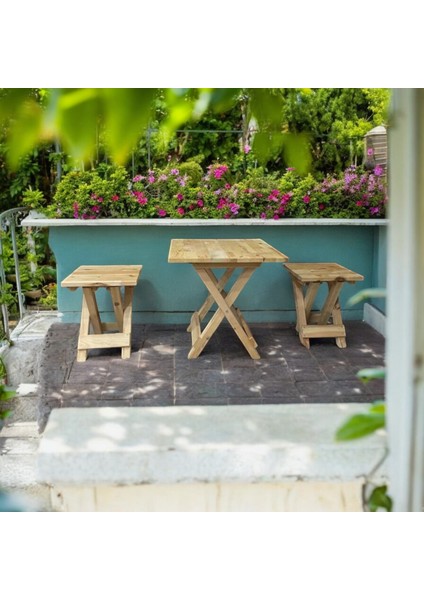 Ahşap Katlanır Masa Takım Balkon Piknik Kamp