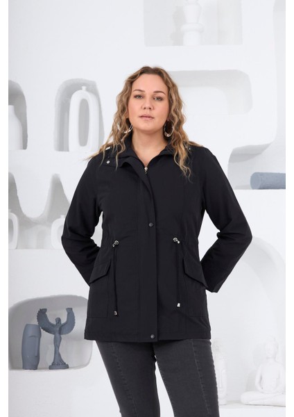 Büyük Beden Astarlı Trençkot Siyah fiyatları