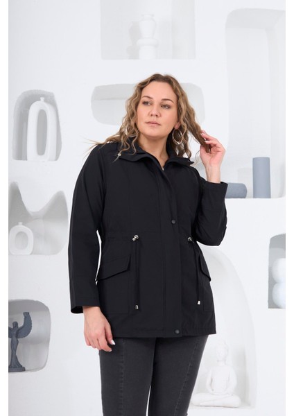 Büyük Beden Astarlı Trençkot Siyah modelleri