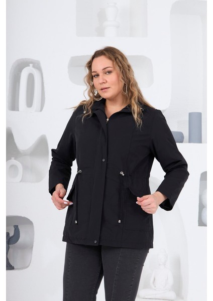 Büyük Beden Astarlı Trençkot Siyah fırsatları