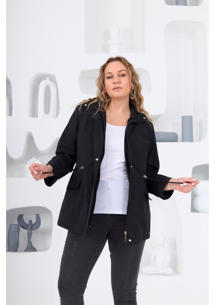 Büyük Beden Astarlı Trençkot Siyah indirimleri