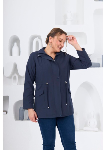 Büyük Beden Astarlı Trençkot Lacivert modelleri