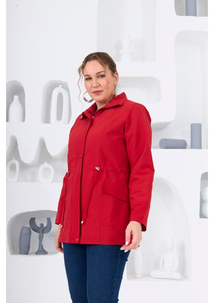 Büyük Beden Astarlı Trençkot Kırmızı fiyatları