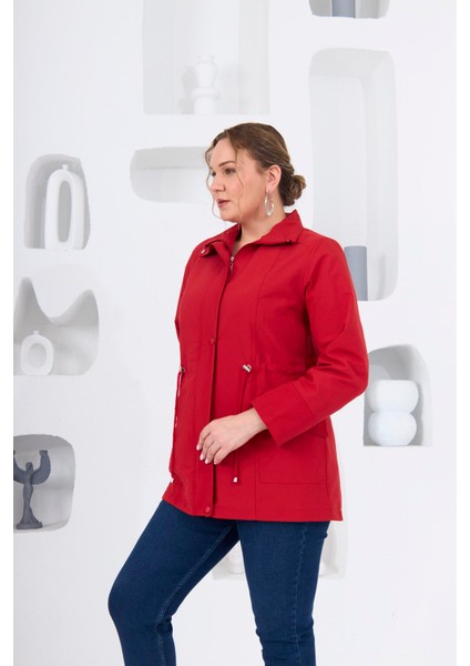 Büyük Beden Astarlı Trençkot Kırmızı fırsatları