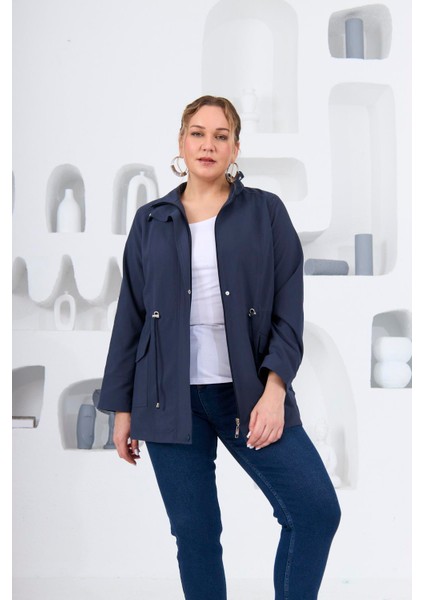 Büyük Beden Astarlı Trençkot Lacivert indirimleri