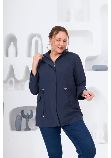 Büyük Beden Astarlı Trençkot Lacivert fiyatları