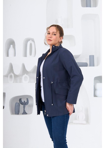 Büyük Beden Astarlı Trençkot Lacivert fırsatları