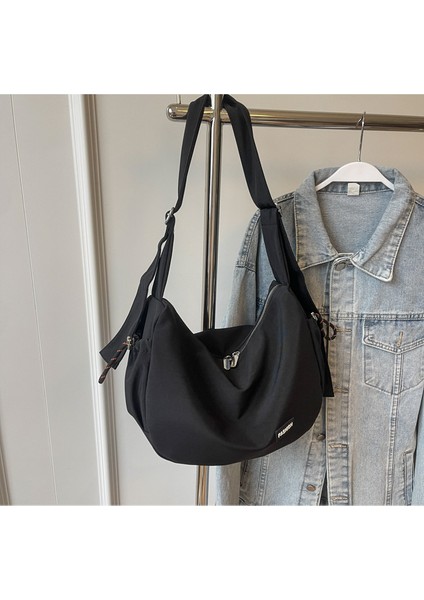 Omuz Çantası Çapraz Çanta Taşınabilir Yüksek Kaliteli Rahat Kumaş Malzeme Sokak Stili, Siyah (Yurt Dışından)