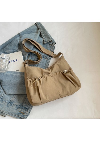 Omuz Çantası Çapraz Çanta Taşınabilir Yüksek Kaliteli Hafif Naylon Basit Pilili Stil, Haki (Yurt Dışından)